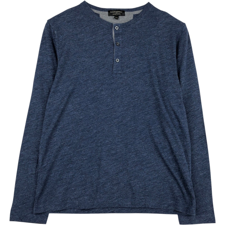 Banana Republic Henley Neck Long T-Shirt, Men's Size M cotton navy blue type Vintage Second Hand