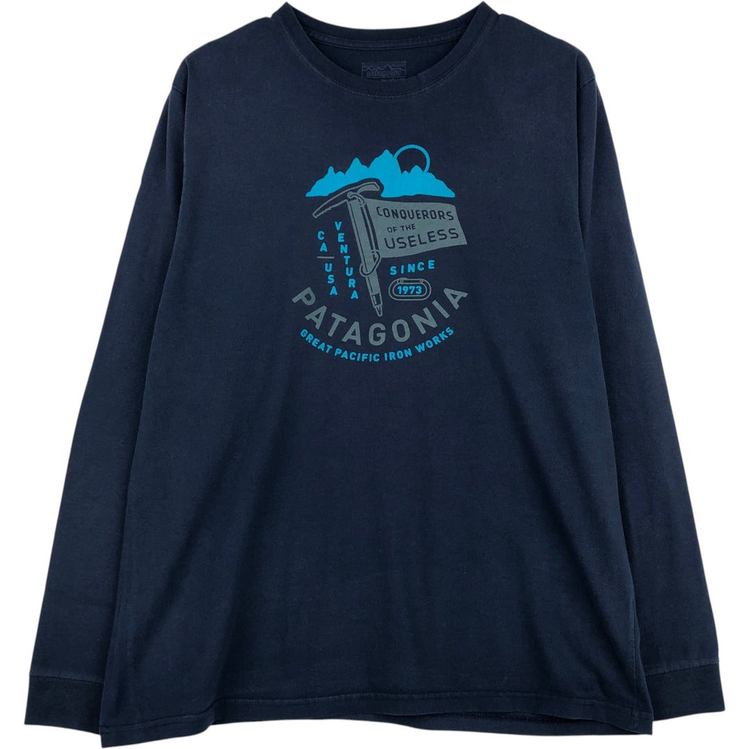 Patagonia regular fit 38930FA16 Long-sleeved T-shirt (Men's size M equivalent) cotton navy blue type Vintage Second Hand
