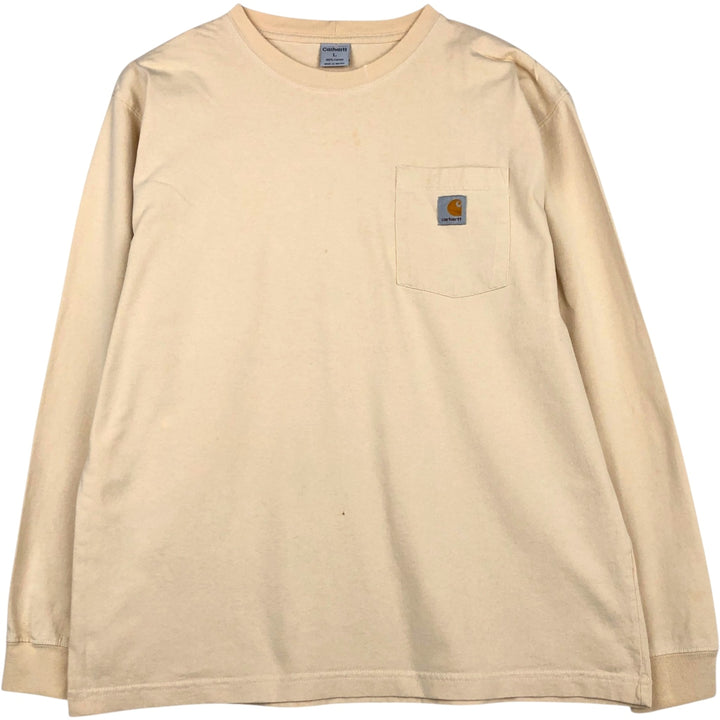 Carhartt Solid Pocket Long T-Shirt, Men's Size L cotton unbleached Vintage Second Hand