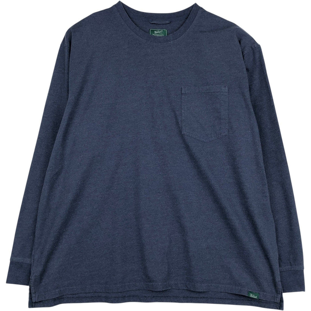 2000'S Woolrich plain pocket long-sleeved T-shirt, men's size XXL equivalent. cotton navy blue type Vintage Second Hand