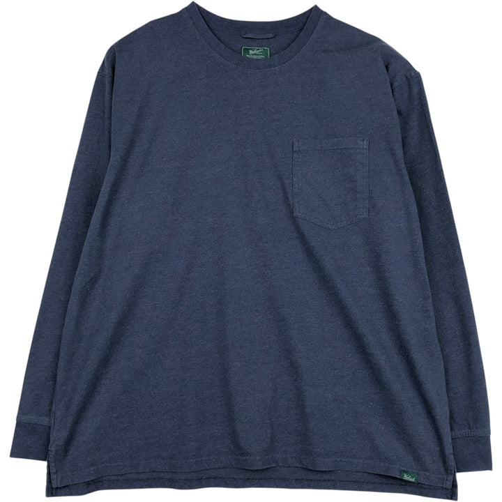 2000'S Woolrich plain pocket long-sleeved T-shirt, men's size XXL equivalent. cotton navy blue type Vintage Second Hand