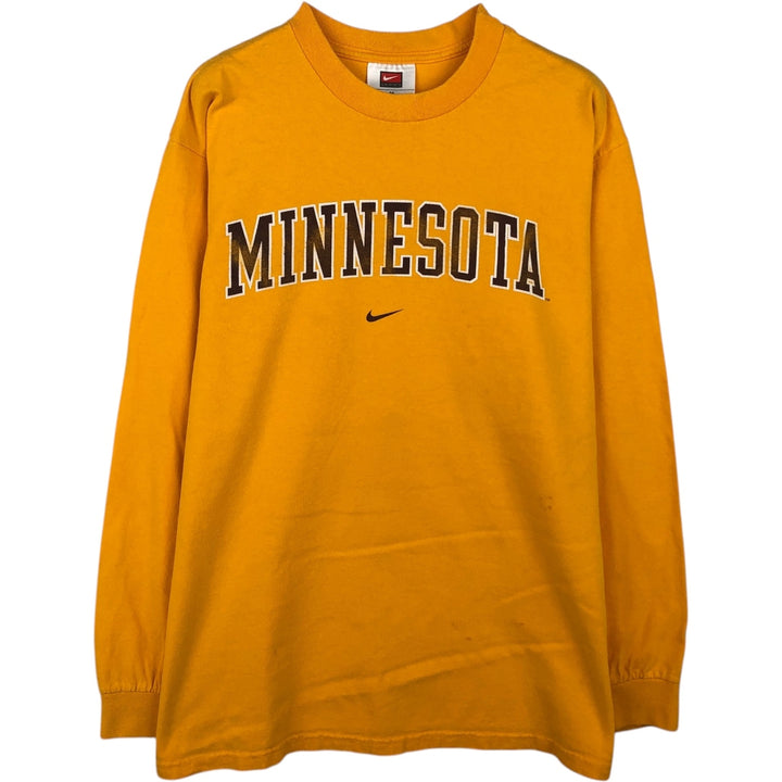 Nike MINNESOTA College Center Logo Long-Sleeve T-Shirt (Men's Size M) cotton yellow type Vintage Second Hand