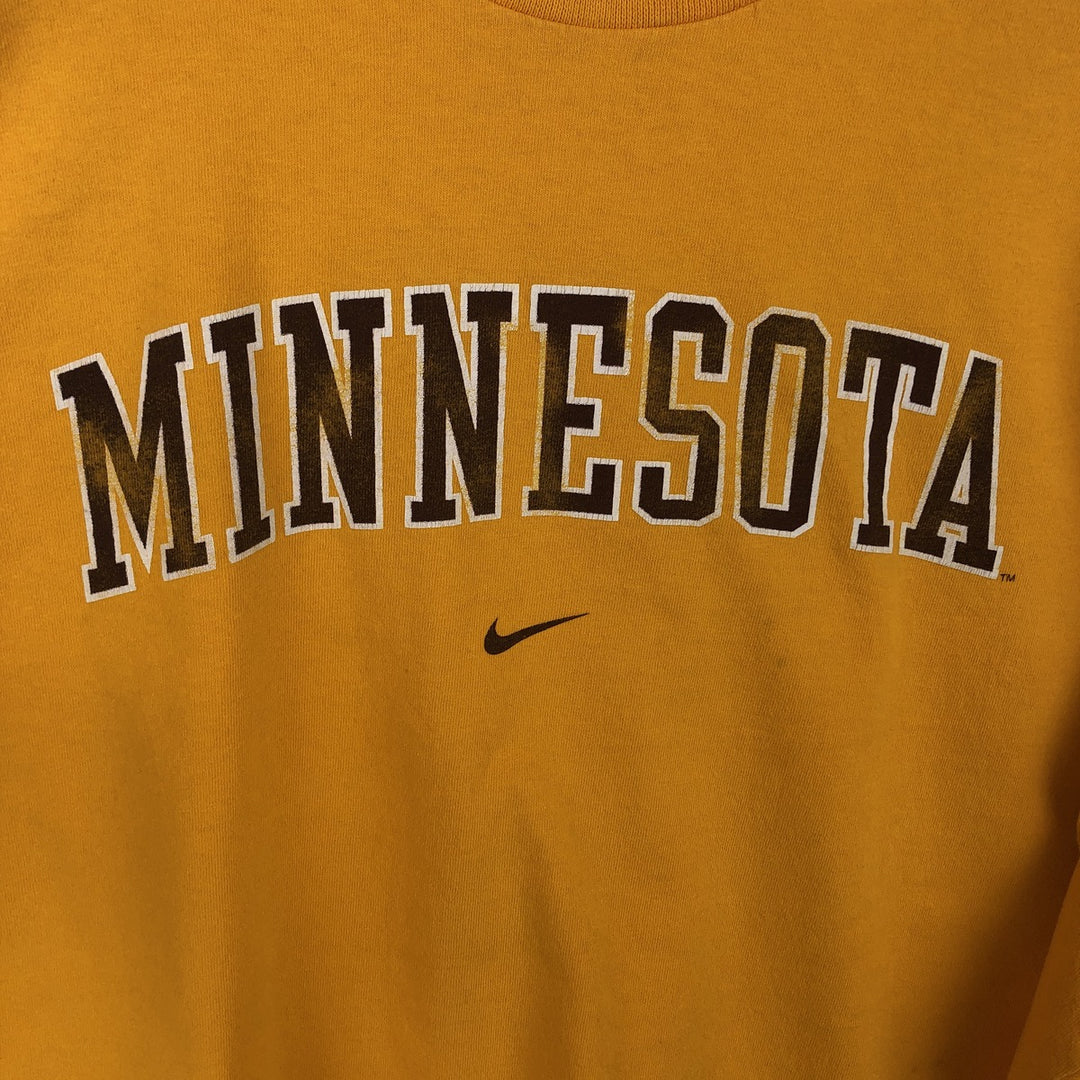 Nike MINNESOTA College Center Logo Long-Sleeve T-Shirt (Men's Size M) cotton yellow type Vintage Second Hand