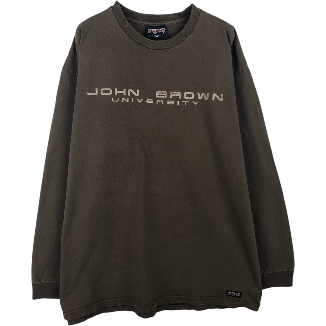 Jansport Brown University College Long-Sleeve T-Shirt, Made in USA, Men's Size XL (approx.) cotton brown type Vintage Second Hand