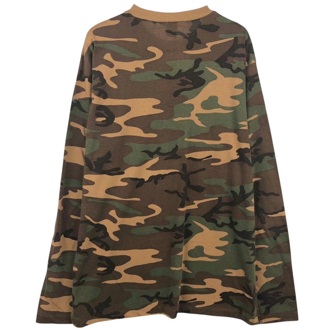 ~90'S CHAMELEON Camouflage Pattern Woodland Camo Long-Sleeve T-Shirt, Made in USA, Men's XL Equivalent, Vintage polyester brown type Vintage Second Hand