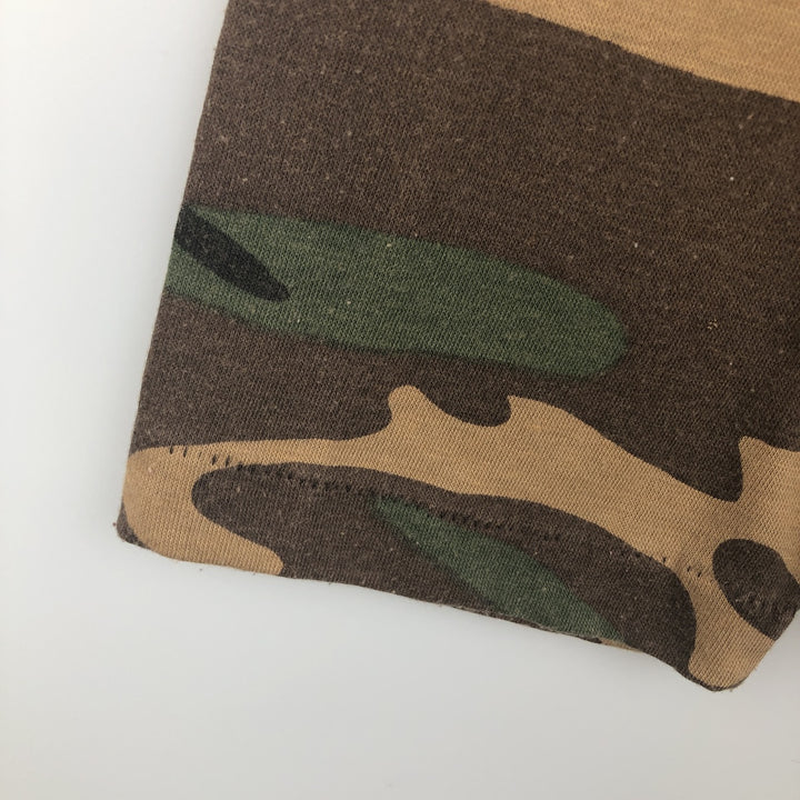 ~90'S CHAMELEON Camouflage Pattern Woodland Camo Long-Sleeve T-Shirt, Made in USA, Men's XL Equivalent, Vintage polyester brown type Vintage Second Hand