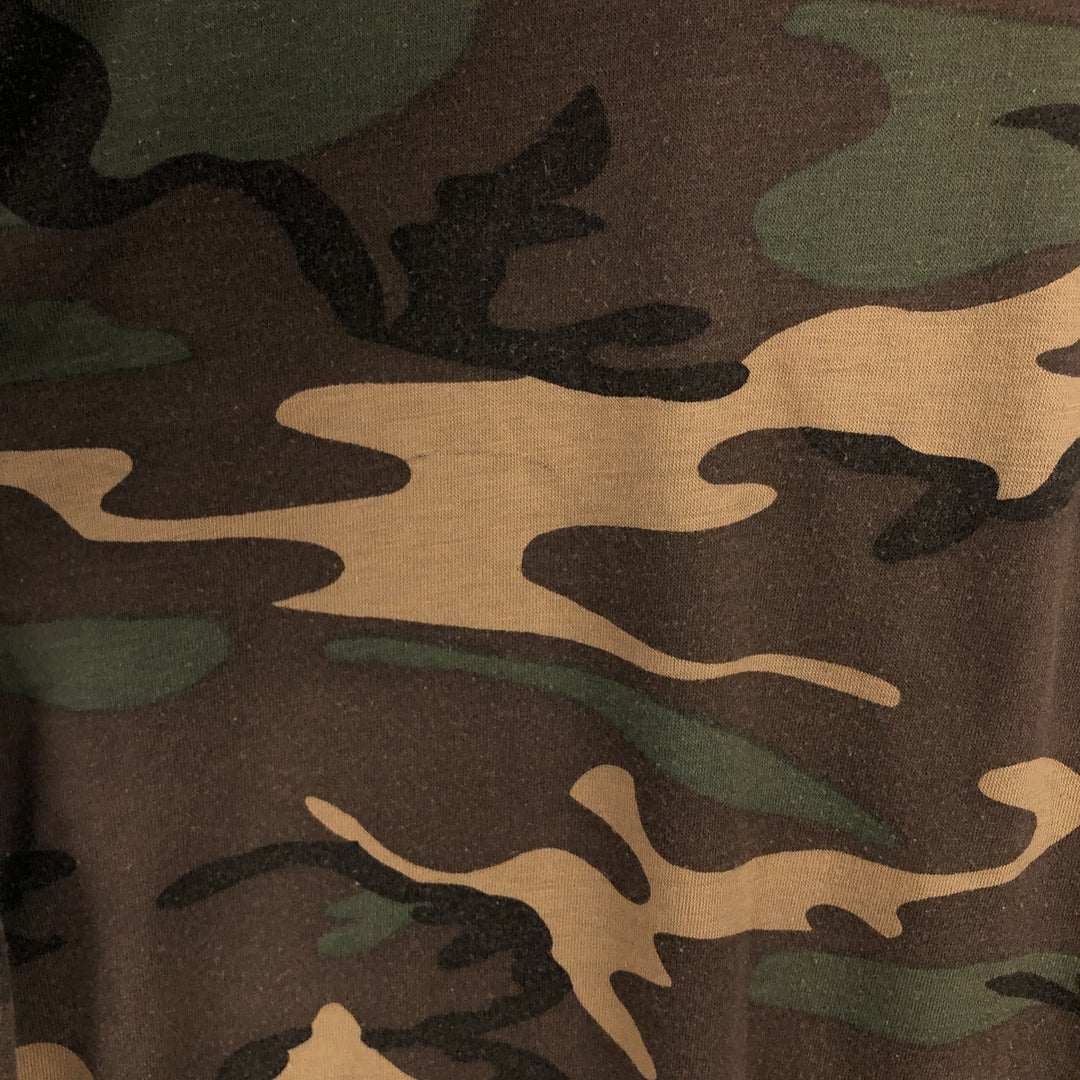 ~90'S CHAMELEON Camouflage Pattern Woodland Camo Long-Sleeve T-Shirt, Made in USA, Men's XL Equivalent, Vintage polyester brown type Vintage Second Hand