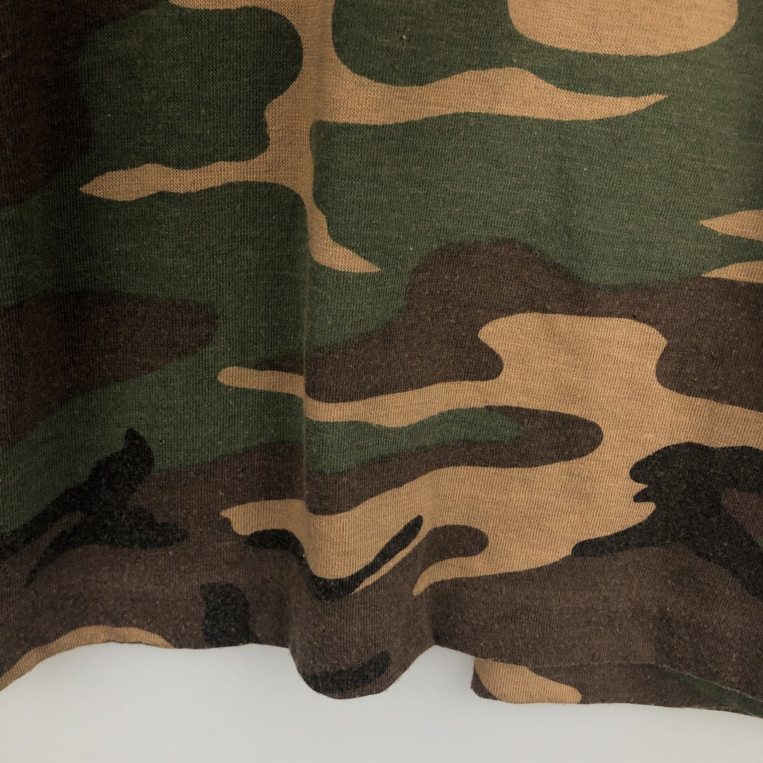 ~90'S CHAMELEON Camouflage Pattern Woodland Camo Long-Sleeve T-Shirt, Made in USA, Men's XL Equivalent, Vintage polyester brown type Vintage Second Hand