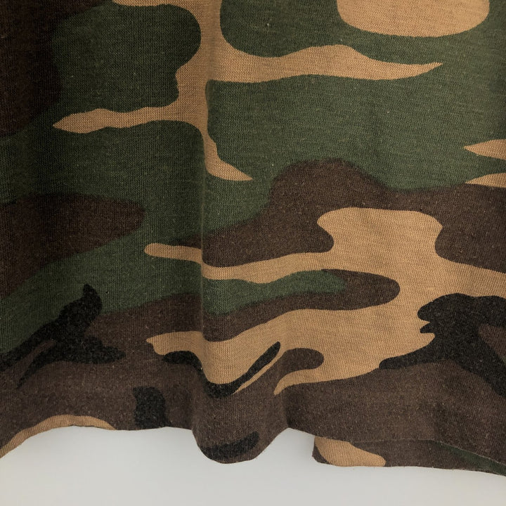 ~90'S CHAMELEON Camouflage Pattern Woodland Camo Long-Sleeve T-Shirt, Made in USA, Men's XL Equivalent, Vintage polyester brown type Vintage Second Hand