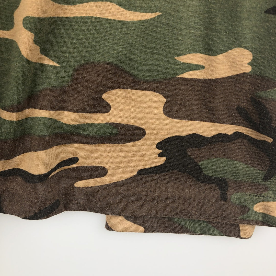 ~90'S CHAMELEON Camouflage Pattern Woodland Camo Long-Sleeve T-Shirt, Made in USA, Men's XL Equivalent, Vintage polyester brown type Vintage Second Hand