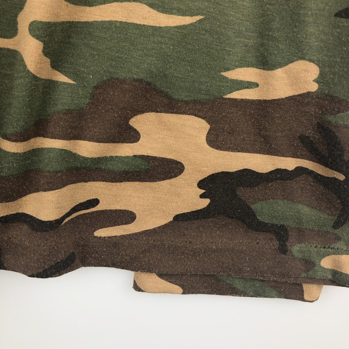 ~90'S CHAMELEON Camouflage Pattern Woodland Camo Long-Sleeve T-Shirt, Made in USA, Men's XL Equivalent, Vintage polyester brown type Vintage Second Hand
