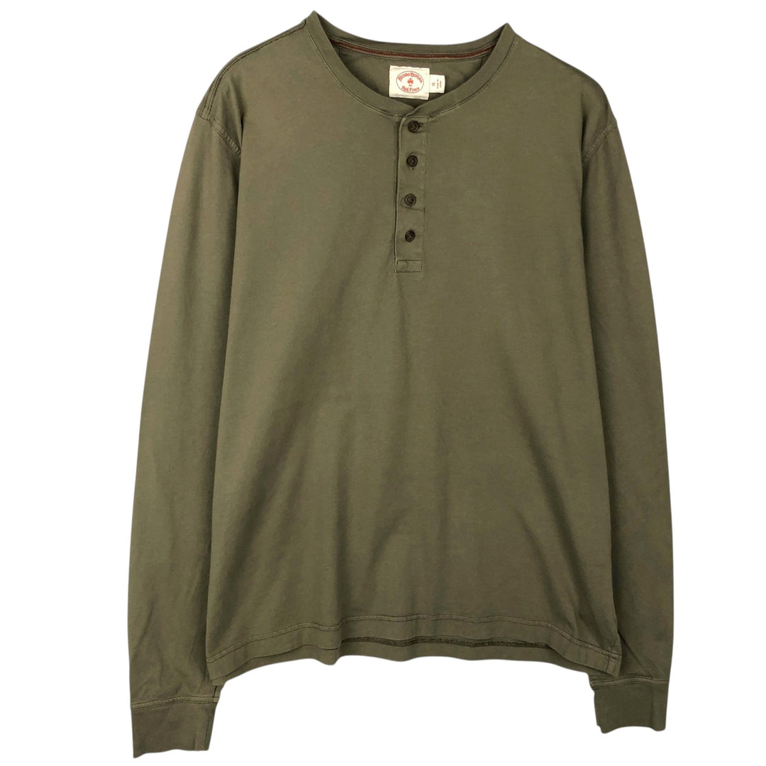 Brooks Brothers RED FLEECE Henley Neck Long-Sleeve T-Shirt (Men's XL equivalent) cotton Khaki type Vintage Second Hand