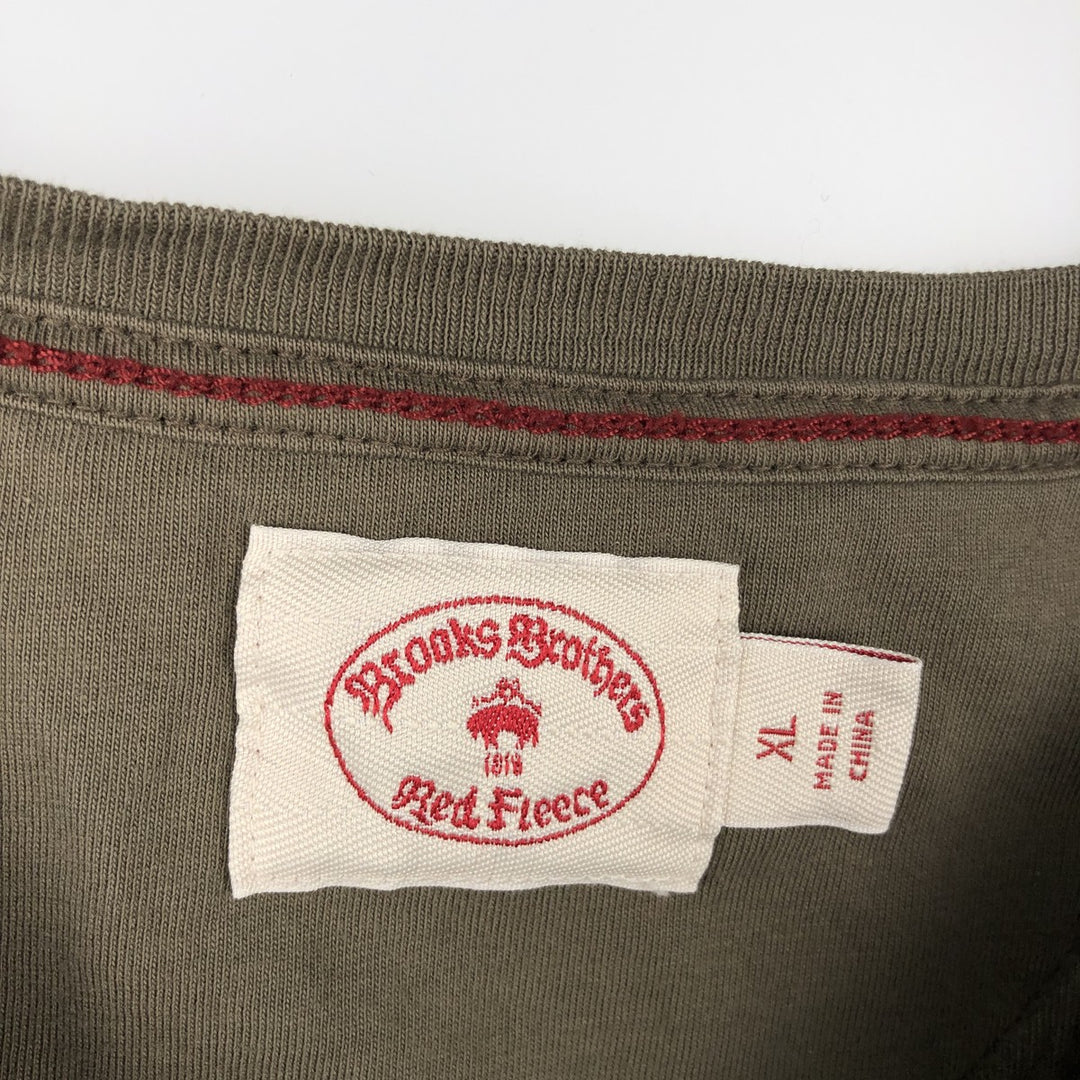 Brooks Brothers RED FLEECE Henley Neck Long-Sleeve T-Shirt (Men's XL equivalent) cotton Khaki type Vintage Second Hand