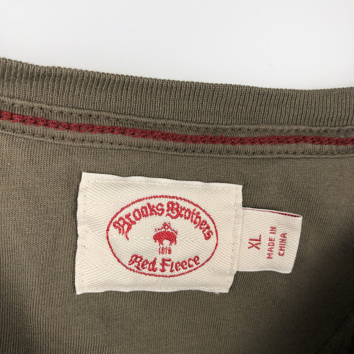 Brooks Brothers RED FLEECE Henley Neck Long-Sleeve T-Shirt (Men's XL equivalent) cotton Khaki type Vintage Second Hand