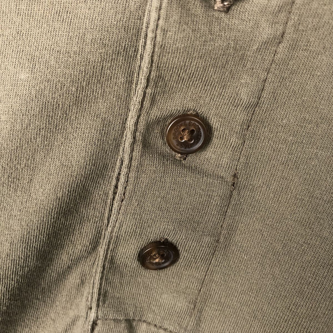 Brooks Brothers RED FLEECE Henley Neck Long-Sleeve T-Shirt (Men's XL equivalent) cotton Khaki type Vintage Second Hand