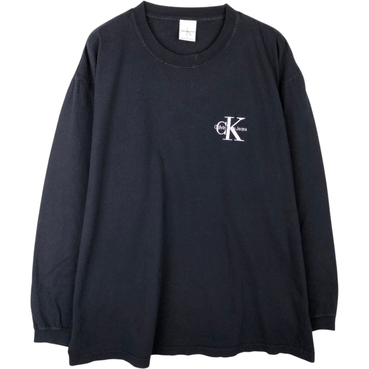 90'S Calvin Klein Jeans Long-Sleeve T-Shirt, Made in USA, Men's Size L (Equivalent), Vintage cotton navy blue type Vintage Second Hand