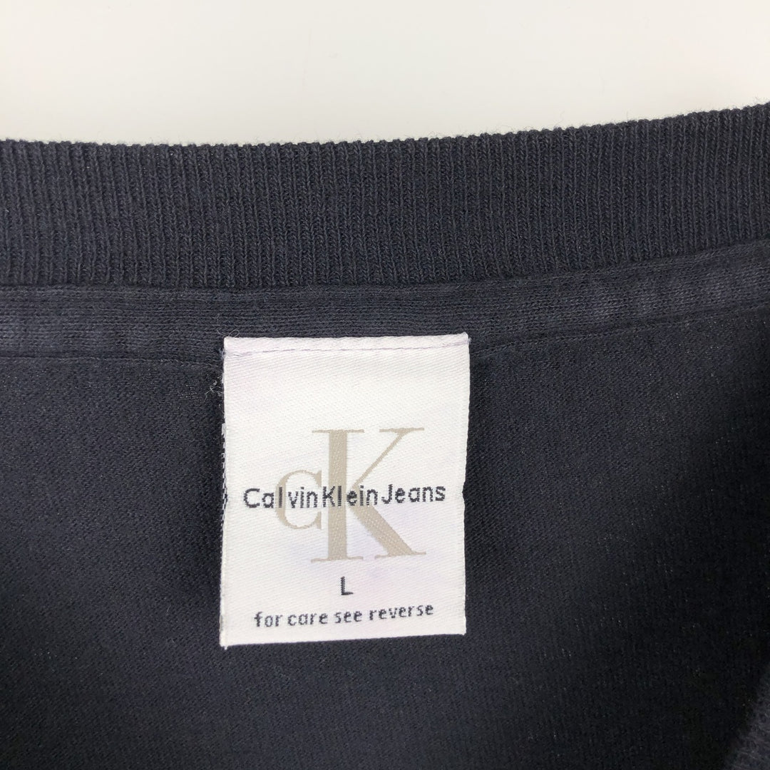 90'S Calvin Klein Jeans Long-Sleeve T-Shirt, Made in USA, Men's Size L (Equivalent), Vintage cotton navy blue type Vintage Second Hand