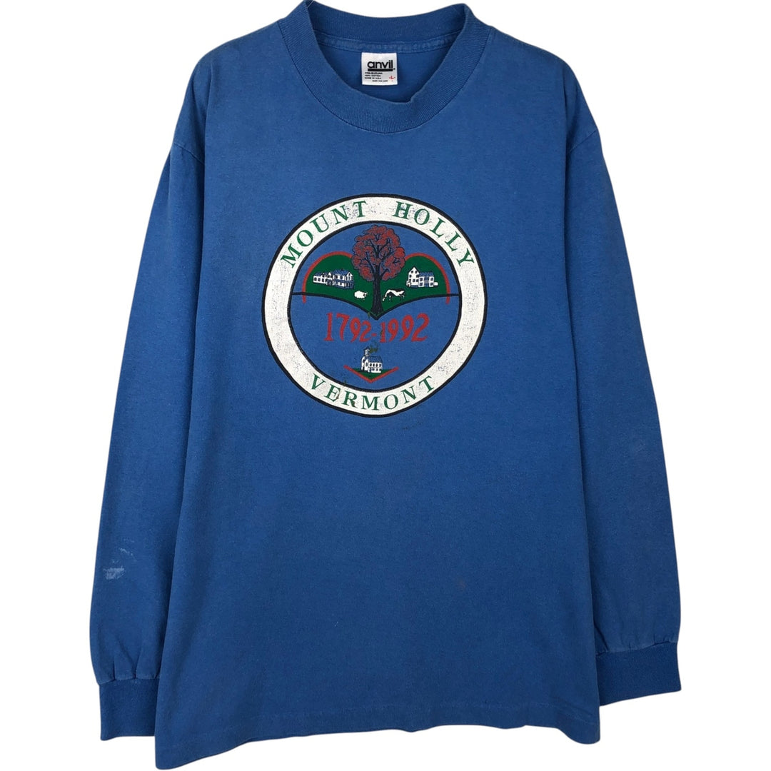 90'S Anvil Long Sleeve T-Shirt, Made in USA, Men's L Size, Vintage cotton blue type Vintage Second Hand