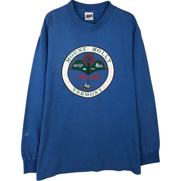 90'S Anvil Long Sleeve T-Shirt, Made in USA, Men's L Size, Vintage cotton blue type Vintage Second Hand