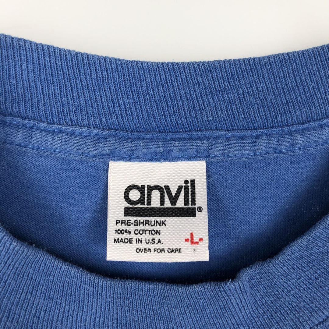90'S Anvil Long Sleeve T-Shirt, Made in USA, Men's L Size, Vintage cotton blue type Vintage Second Hand