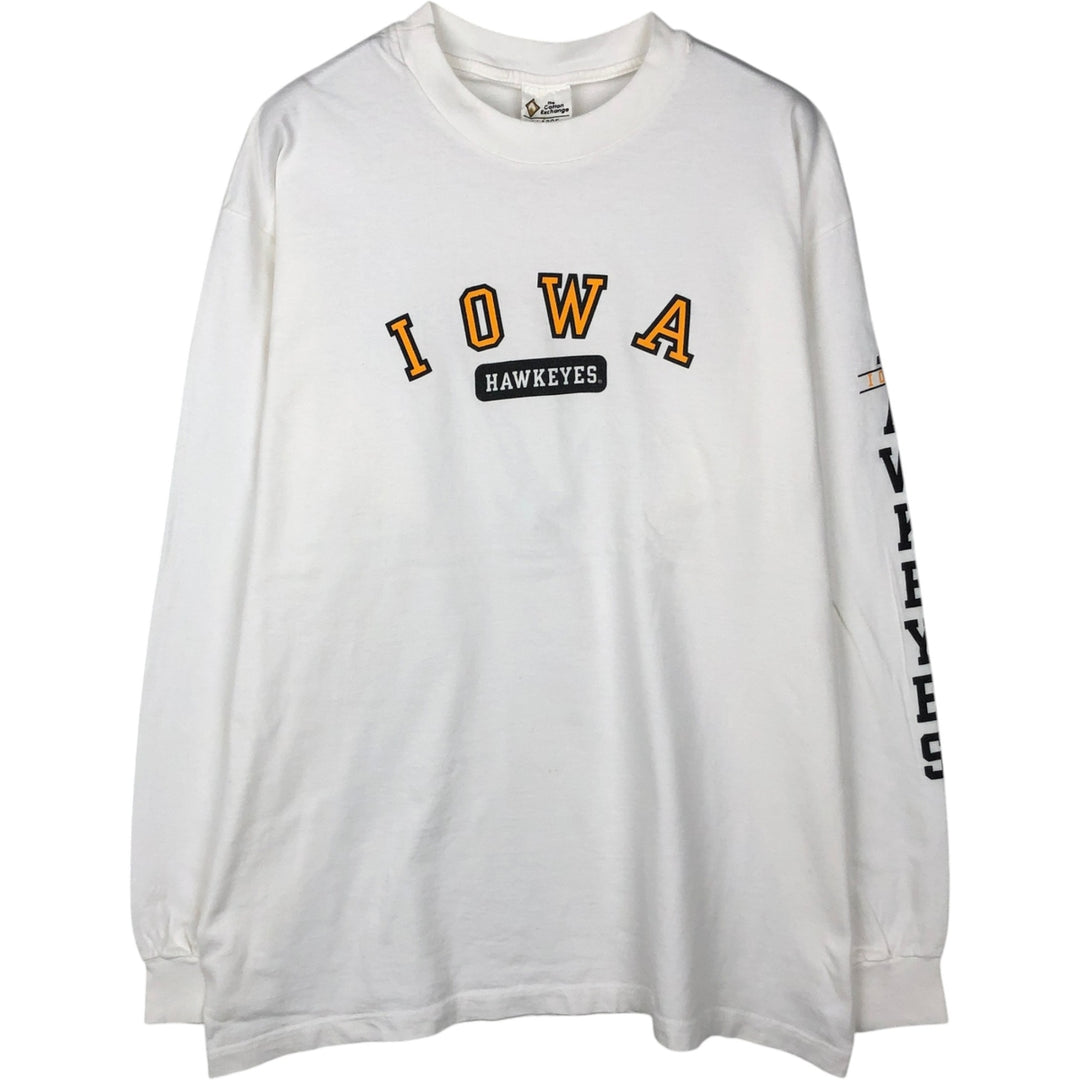 90s-era THE COTTON EXCHANGE IOWA University of Iowa College Long-Sleeve T-Shirt, Made in USA, Men's XL equivalent, Vintage cotton white type Vintage Second Hand