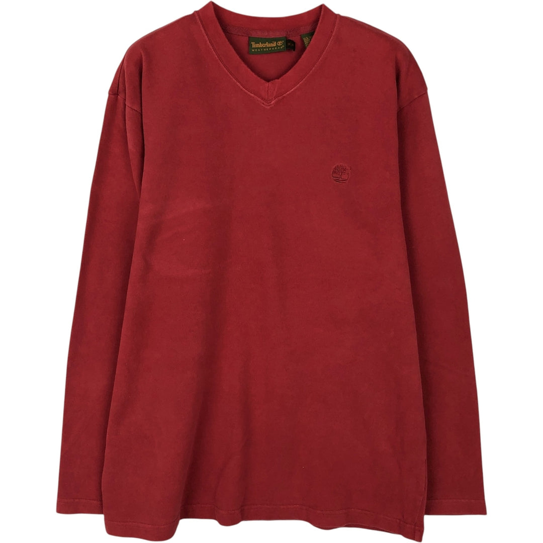 90s-00'S Timberland V-neck Long-sleeve T-shirt, Men's Size M (approx.), Vintage cotton red type reddish brown Vintage Second Hand