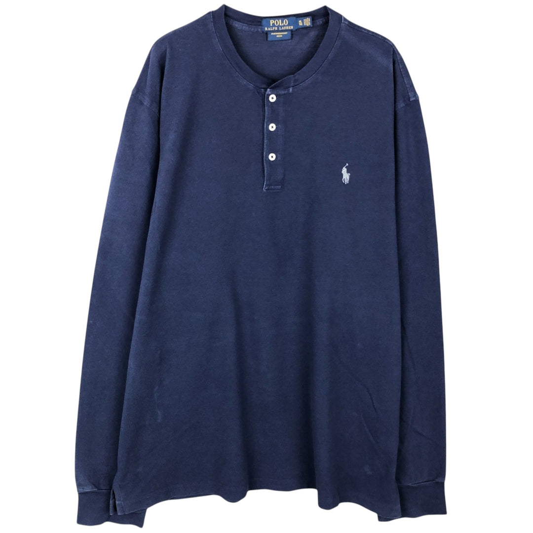 Ralph Lauren POLO RALPH LAUREN Henley Neck Long-Sleeve T-Shirt (Men's Size XL) cotton navy blue type Vintage Second Hand
