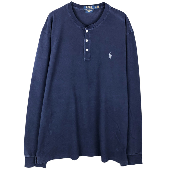 Ralph Lauren POLO RALPH LAUREN Henley Neck Long-Sleeve T-Shirt (Men's Size XL) cotton navy blue type Vintage Second Hand