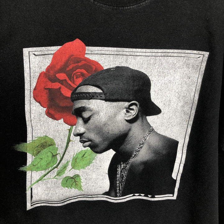 2pac Long-Sleeve Wrap T-Shirt (Men's Size L) cotton black type Vintage Second Hand