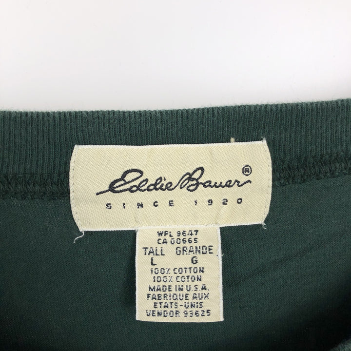 90'S Eddie Bauer Long-Sleeve T-Shirt, Made in USA, Men's Size L (Equivalent), Vintage cotton Green type dark green Vintage Second Hand