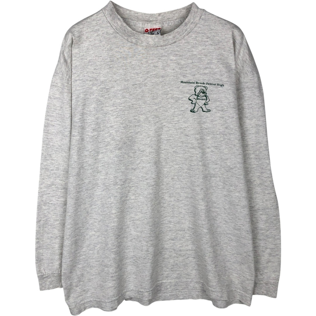 90'S Q-TEES College Long-Sleeve T-Shirt, Made in USA, Men's Size L (Equivalent), Vintage cotton gray type Vintage Second Hand