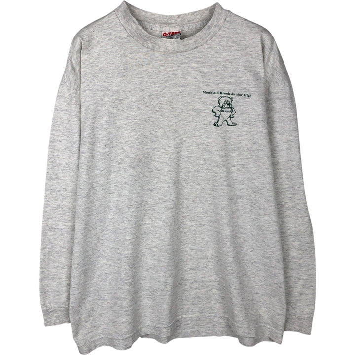 90'S Q-TEES College Long-Sleeve T-Shirt, Made in USA, Men's Size L (Equivalent), Vintage cotton gray type Vintage Second Hand