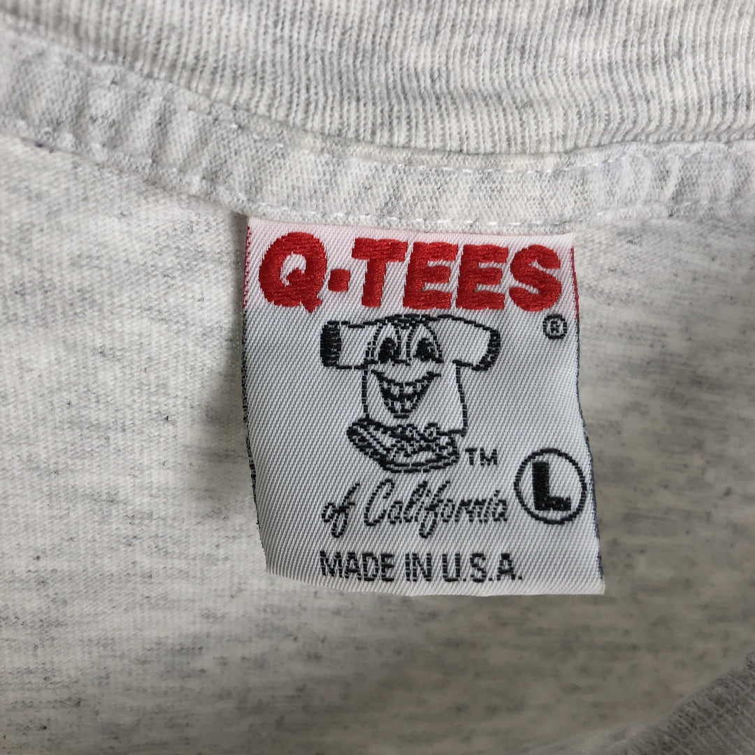 90'S Q-TEES College Long-Sleeve T-Shirt, Made in USA, Men's Size L (Equivalent), Vintage cotton gray type Vintage Second Hand