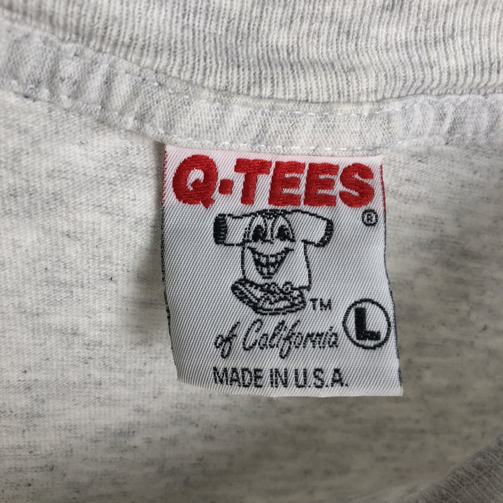 90'S Q-TEES College Long-Sleeve T-Shirt, Made in USA, Men's Size L (Equivalent), Vintage cotton gray type Vintage Second Hand