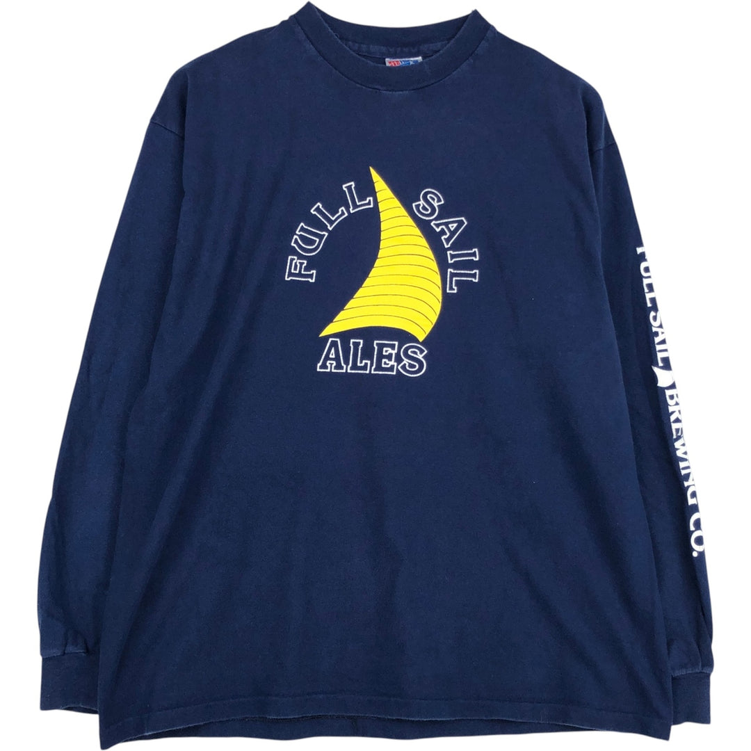 90'S Hanes BEEFY-T Full Sail Brewing Advertising Long-Sleeve T-Shirt, Made in USA, Men's XL Equivalent, Vintage cotton navy blue type Vintage Second Hand