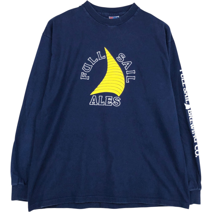 90'S Hanes BEEFY-T Full Sail Brewing Advertising Long-Sleeve T-Shirt, Made in USA, Men's XL Equivalent, Vintage cotton navy blue type Vintage Second Hand