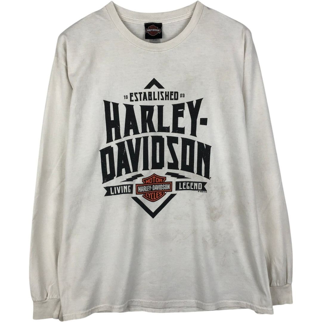 Harley-Davidson Eagle Pattern Motorcycle Long-Sleeve T-Shirt (Men's Size L) cotton white type Vintage Second Hand
