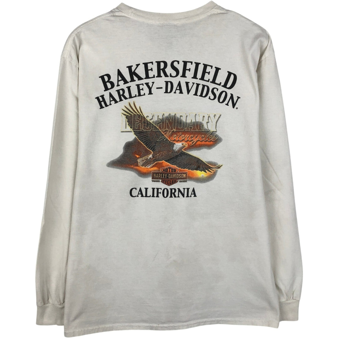 Harley-Davidson Eagle Pattern Motorcycle Long-Sleeve T-Shirt (Men's Size L) cotton white type Vintage Second Hand
