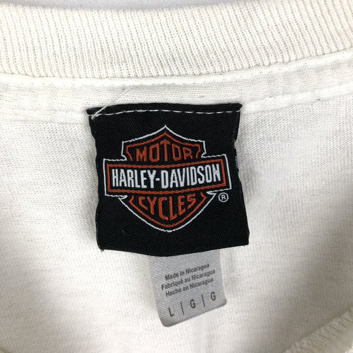 Harley-Davidson Eagle Pattern Motorcycle Long-Sleeve T-Shirt (Men's Size L) cotton white type Vintage Second Hand