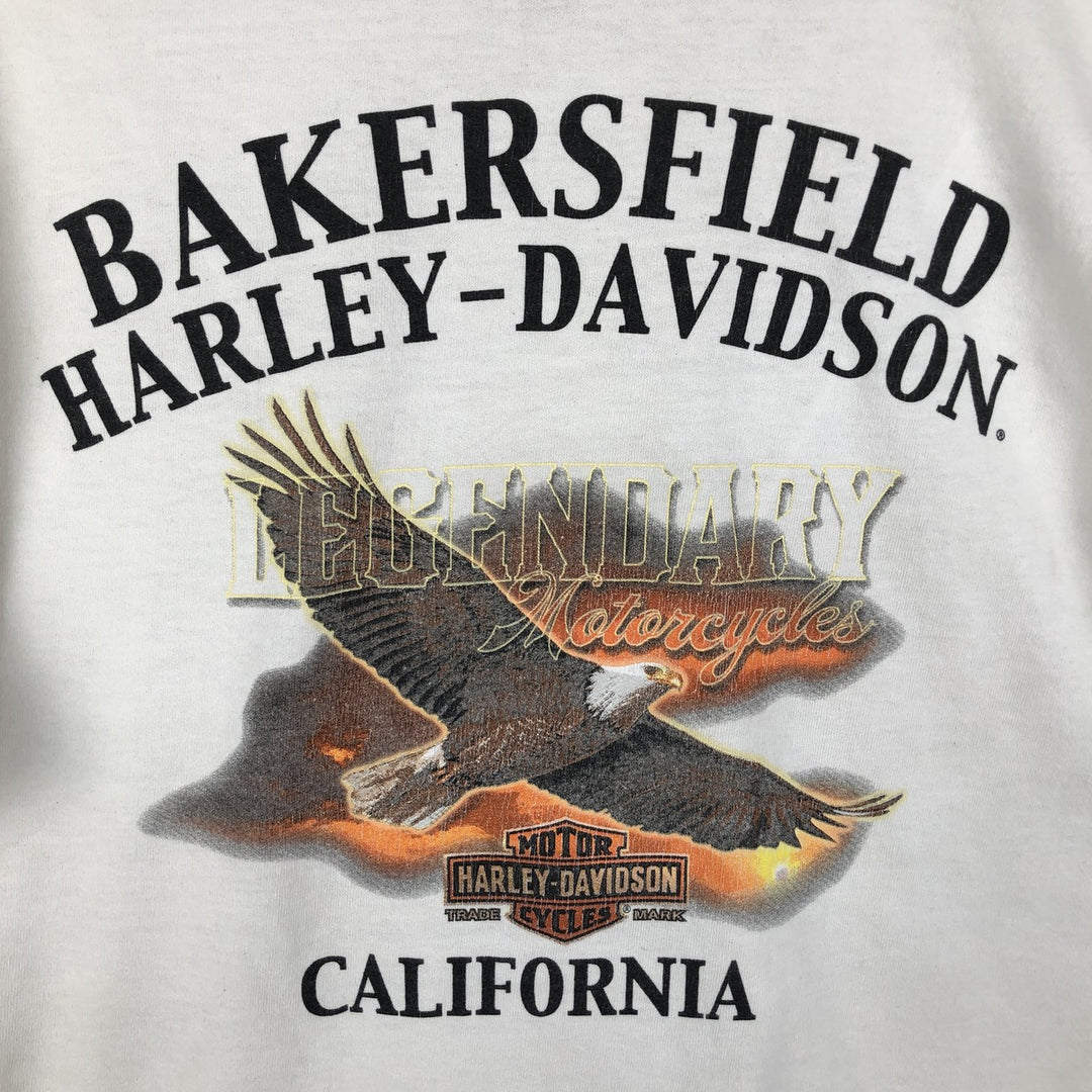 Harley-Davidson Eagle Pattern Motorcycle Long-Sleeve T-Shirt (Men's Size L) cotton white type Vintage Second Hand