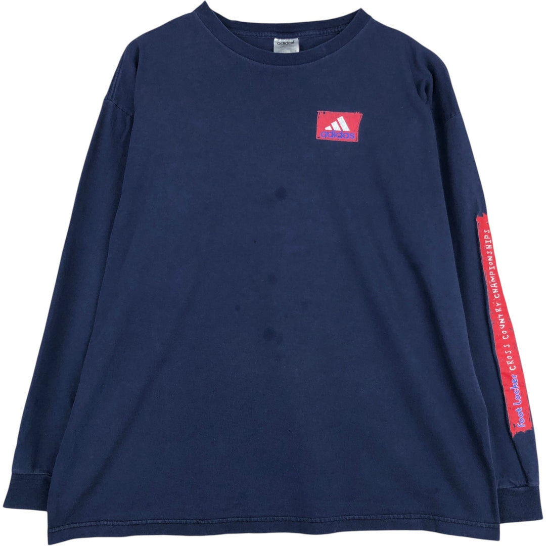 90'S Adidas Foot Locker Long-Sleeve T-Shirt, Made in USA, Men's XL equivalent, Vintage cotton navy blue type Vintage Second Hand