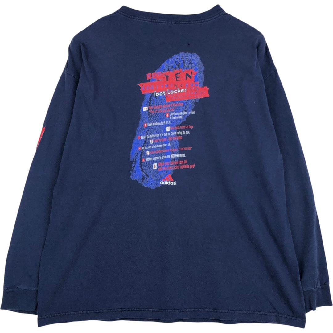 90'S Adidas Foot Locker Long-Sleeve T-Shirt, Made in USA, Men's XL equivalent, Vintage cotton navy blue type Vintage Second Hand