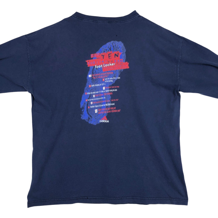 90'S Adidas Foot Locker Long-Sleeve T-Shirt, Made in USA, Men's XL equivalent, Vintage cotton navy blue type Vintage Second Hand