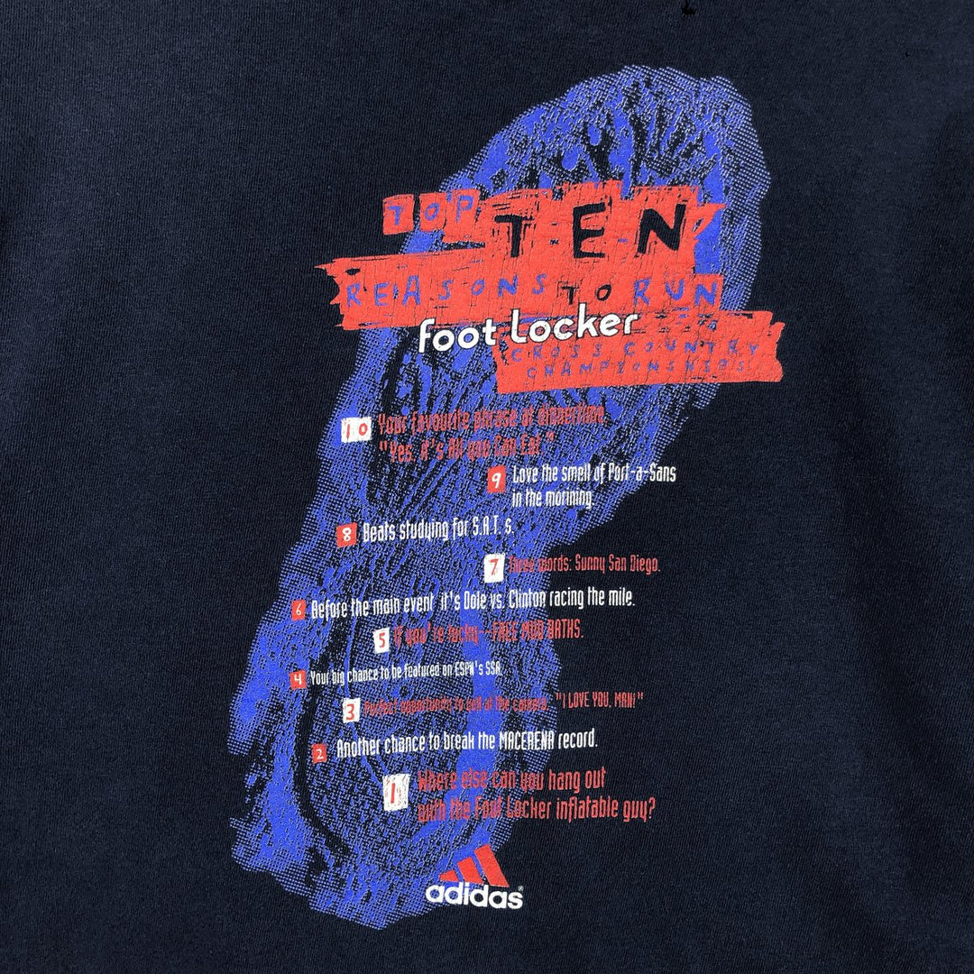 90'S Adidas Foot Locker Long-Sleeve T-Shirt, Made in USA, Men's XL equivalent, Vintage cotton navy blue type Vintage Second Hand