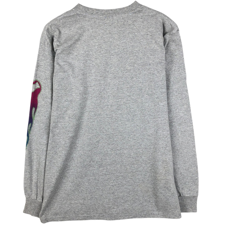 2000'S Gildan Fire Pattern Long-Sleeve T-Shirt (Men's Size L) cotton gray type Vintage Second Hand