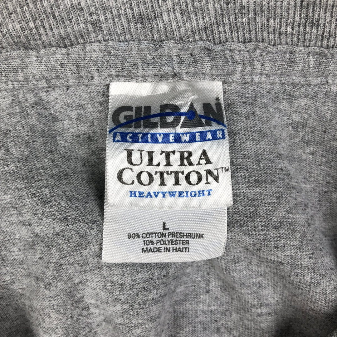 2000'S Gildan Fire Pattern Long-Sleeve T-Shirt (Men's Size L) cotton gray type Vintage Second Hand