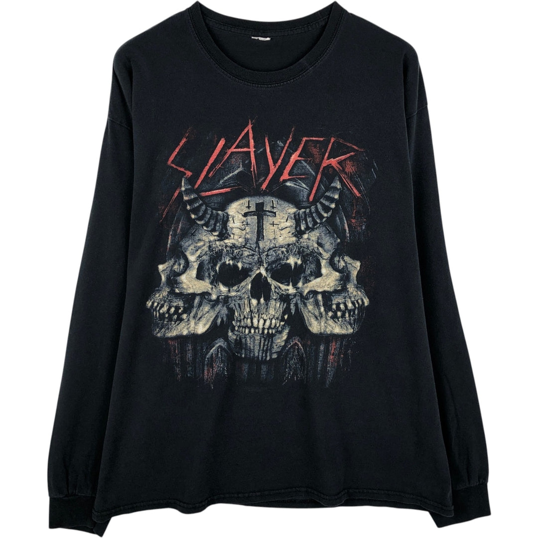 SLAYER Skull Pattern Long-Sleeve T-Shirt Band T-Shirt (Men's Size L) unclear black type Vintage Second Hand