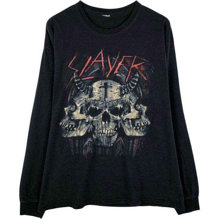 SLAYER Skull Pattern Long-Sleeve T-Shirt Band T-Shirt (Men's Size L) unclear black type Vintage Second Hand