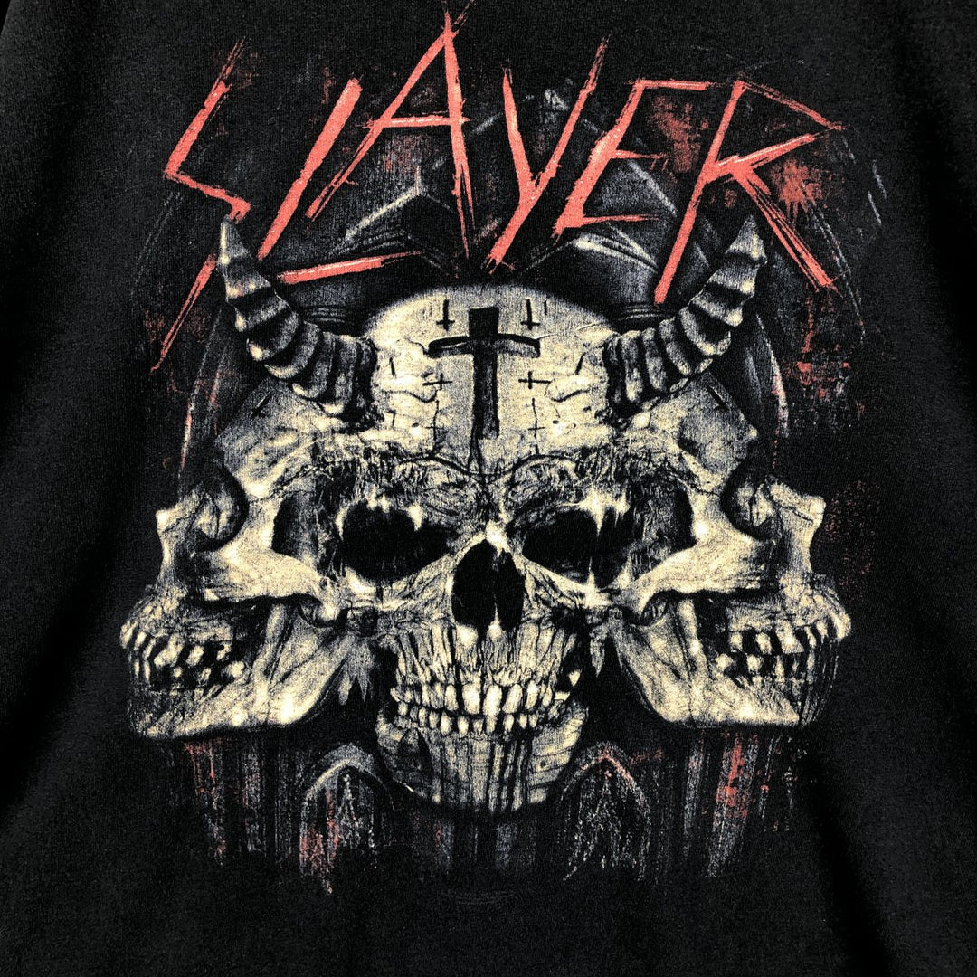 SLAYER Skull Pattern Long-Sleeve T-Shirt Band T-Shirt (Men's Size L) unclear black type Vintage Second Hand