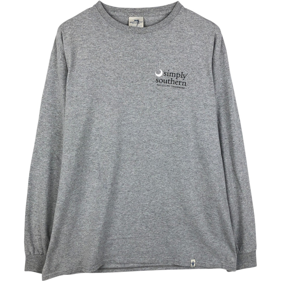 Simply Southern Animal Pattern Dog Print Long-Sleeve T-Shirt (Men's Size L) cotton gray type Vintage Second Hand